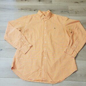 Mens RALPH LAUREN Classic Fit Large Orange Checkered Button Down Long Shirt